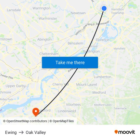 Ewing to Oak Valley map