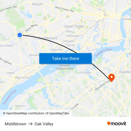 Middletown to Oak Valley map