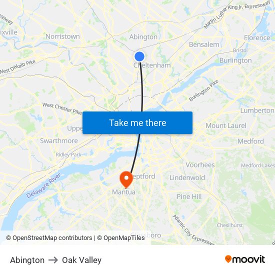 Abington to Oak Valley map