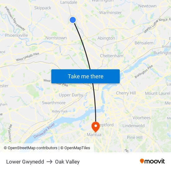 Lower Gwynedd to Oak Valley map