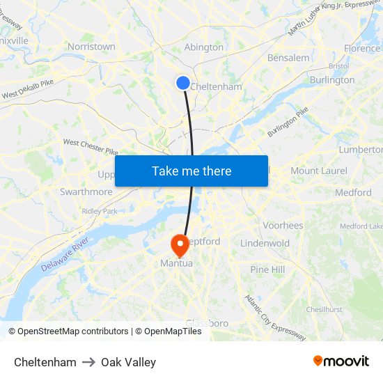 Cheltenham to Oak Valley map