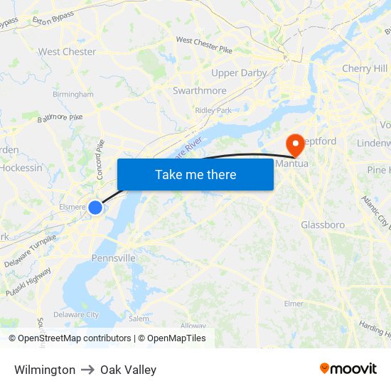 Wilmington to Oak Valley map