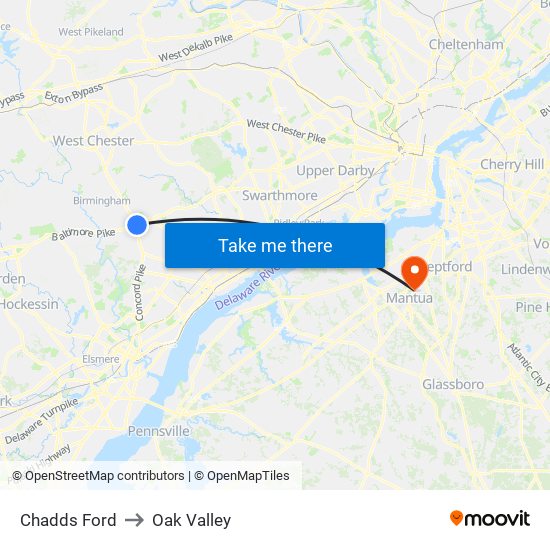 Chadds Ford to Oak Valley map