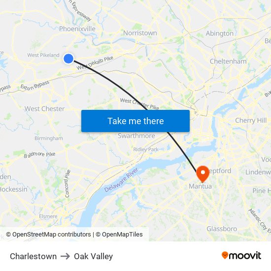 Charlestown to Oak Valley map