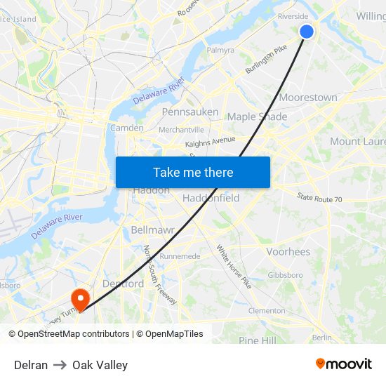 Delran to Oak Valley map