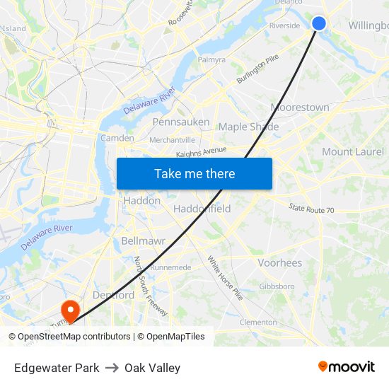 Edgewater Park to Oak Valley map