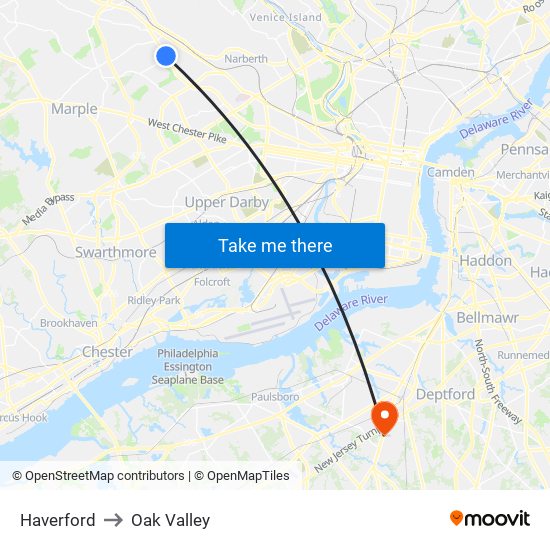 Haverford to Oak Valley map