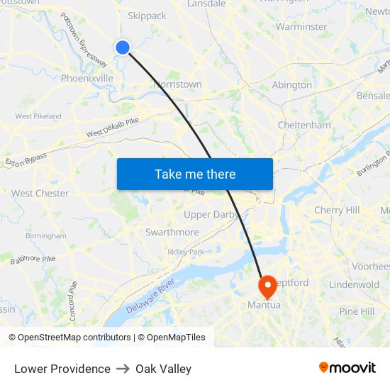 Lower Providence to Oak Valley map
