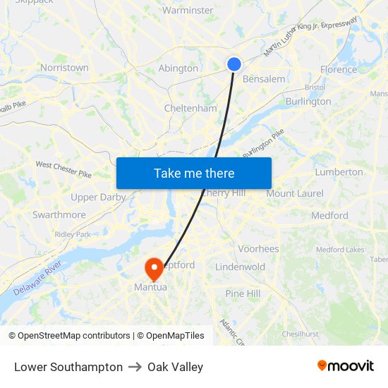 Lower Southampton to Oak Valley map