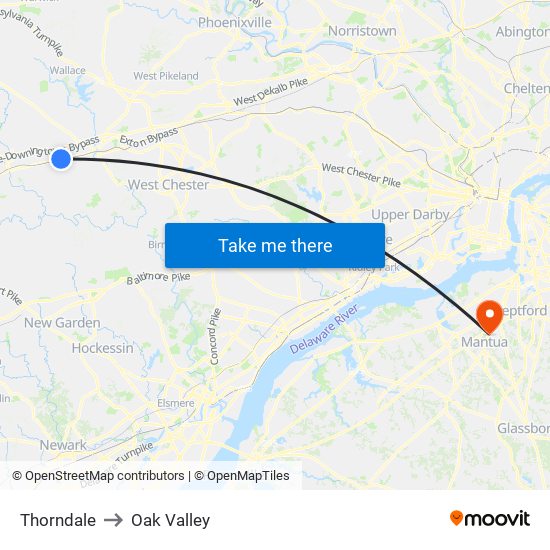 Thorndale to Oak Valley map