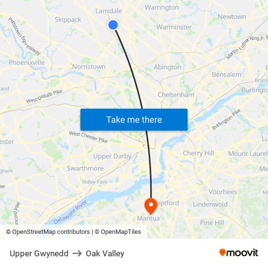 Upper Gwynedd to Oak Valley map