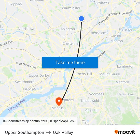 Upper Southampton to Oak Valley map