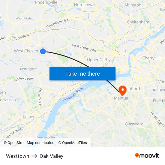 Westtown to Oak Valley map