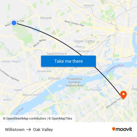 Willistown to Oak Valley map