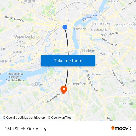 13th St to Oak Valley map