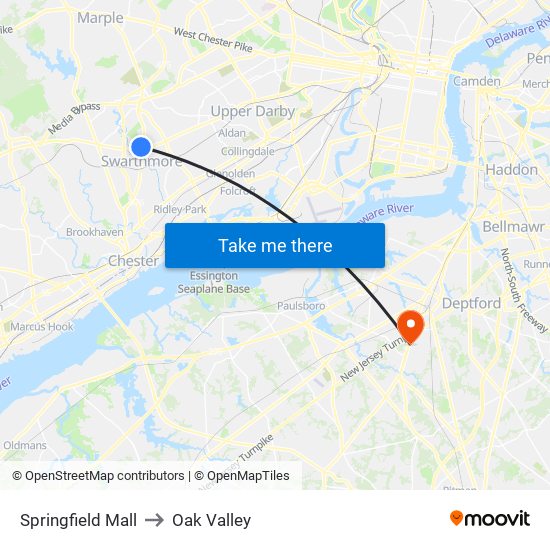 Springfield Mall to Oak Valley map