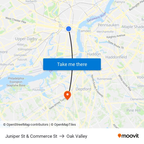 Juniper St & Commerce St to Oak Valley map