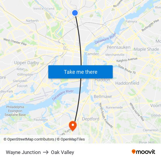 Wayne Junction to Oak Valley map