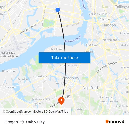 Oregon to Oak Valley map