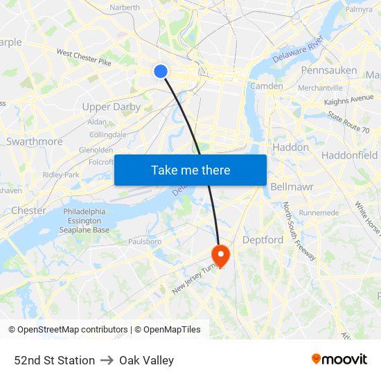 52nd St Station to Oak Valley map