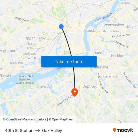 40th St Station to Oak Valley map