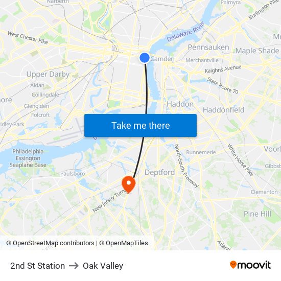 2nd St Station to Oak Valley map