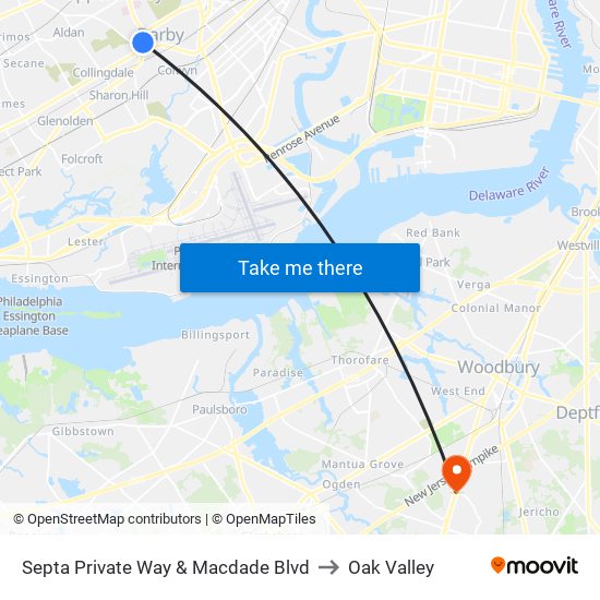 Septa Private Way & Macdade Blvd to Oak Valley map