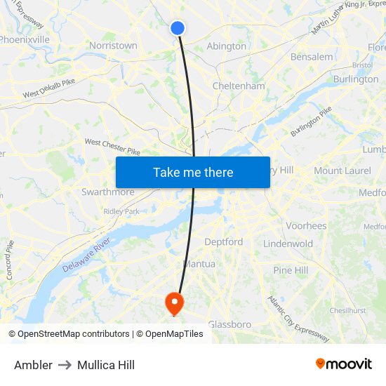 Ambler to Mullica Hill map