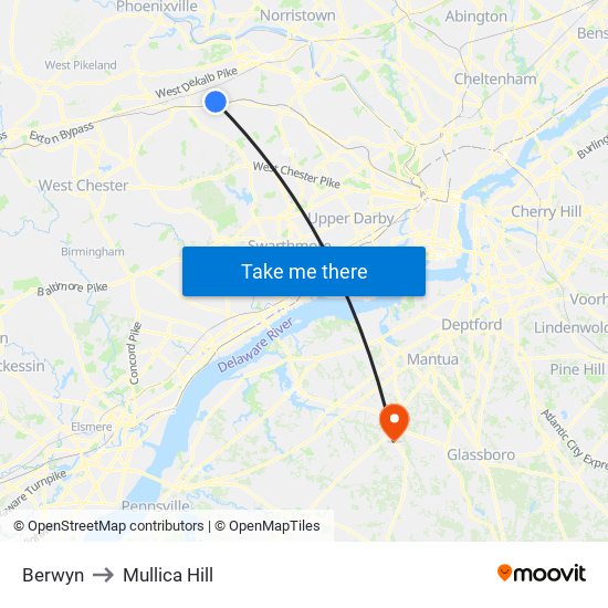 Berwyn to Mullica Hill map