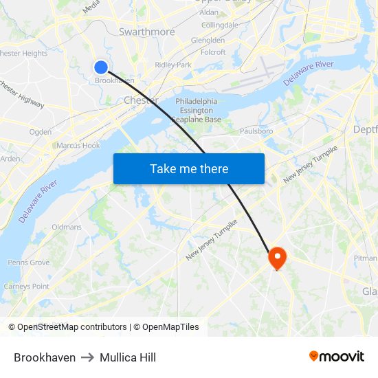 Brookhaven to Mullica Hill map