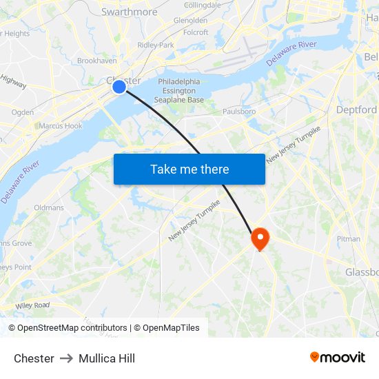 Chester to Mullica Hill map