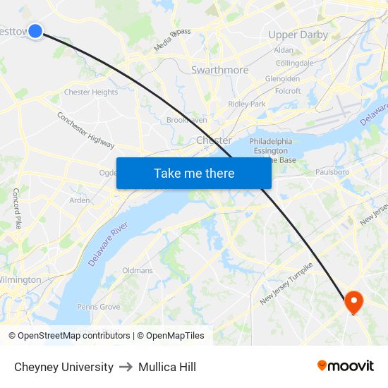 Cheyney University to Mullica Hill map