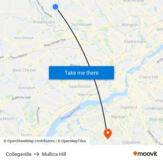 Collegeville to Mullica Hill map