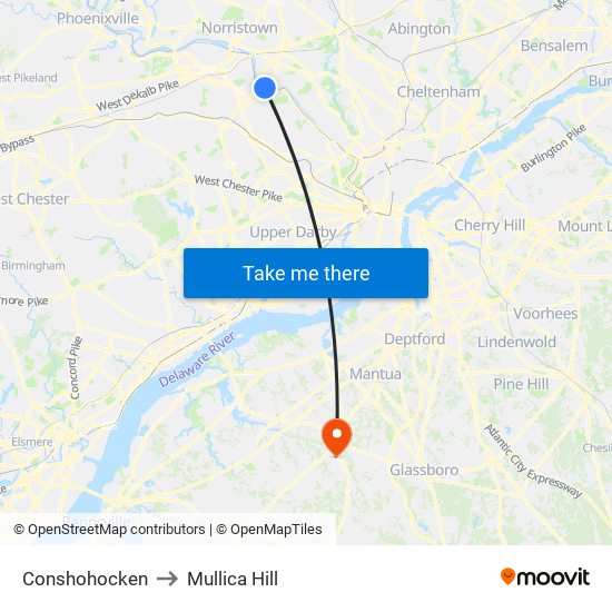 Conshohocken to Mullica Hill map