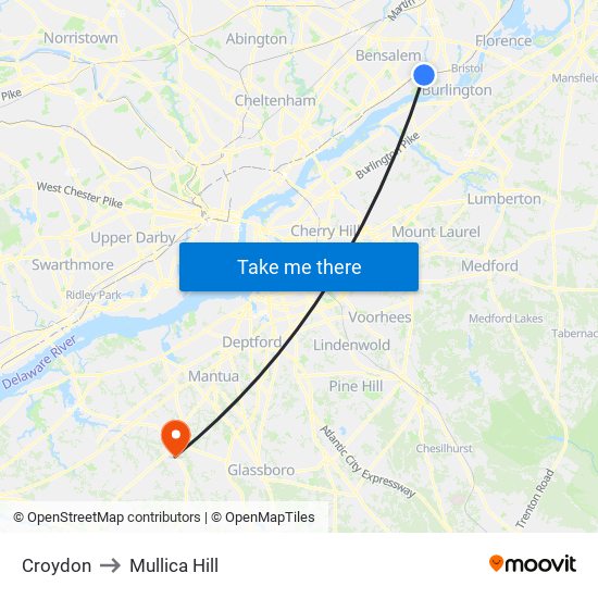 Croydon to Mullica Hill map