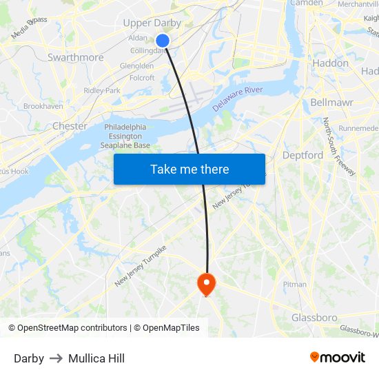 Darby to Mullica Hill map