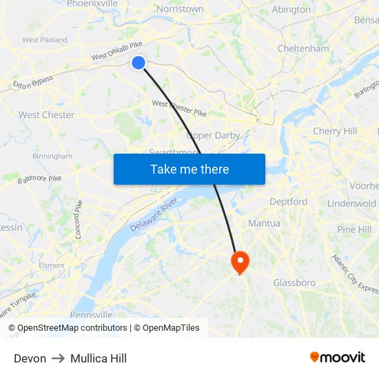 Devon to Mullica Hill map