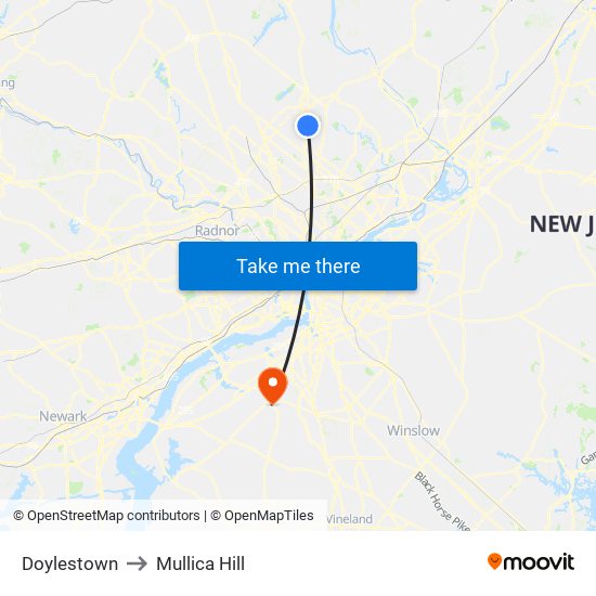 Doylestown to Mullica Hill map