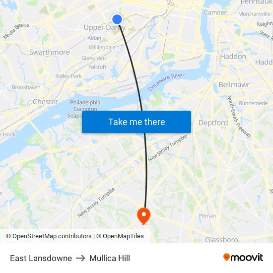East Lansdowne to Mullica Hill map