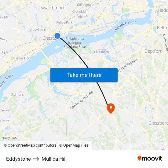 Eddystone to Mullica Hill map