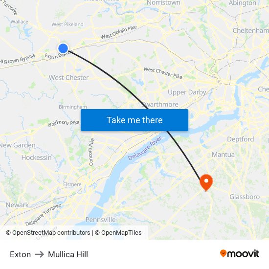 Exton to Mullica Hill map