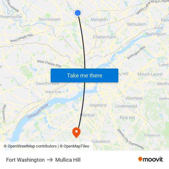 Fort Washington to Mullica Hill map