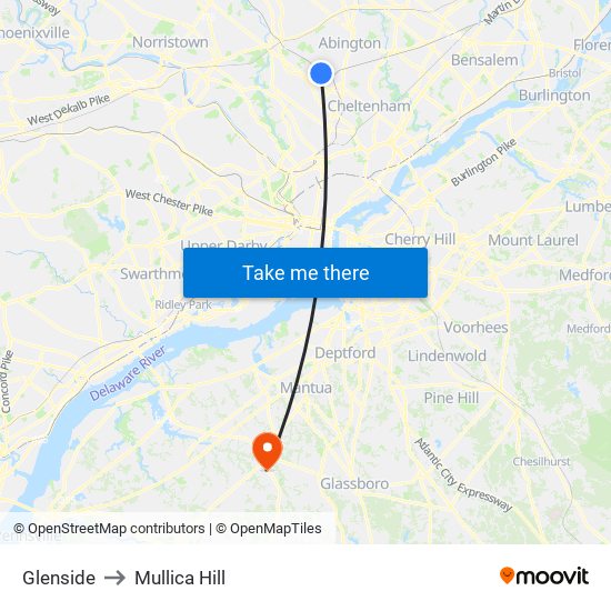 Glenside to Mullica Hill map