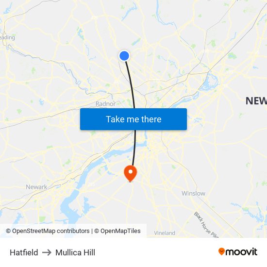 Hatfield to Mullica Hill map