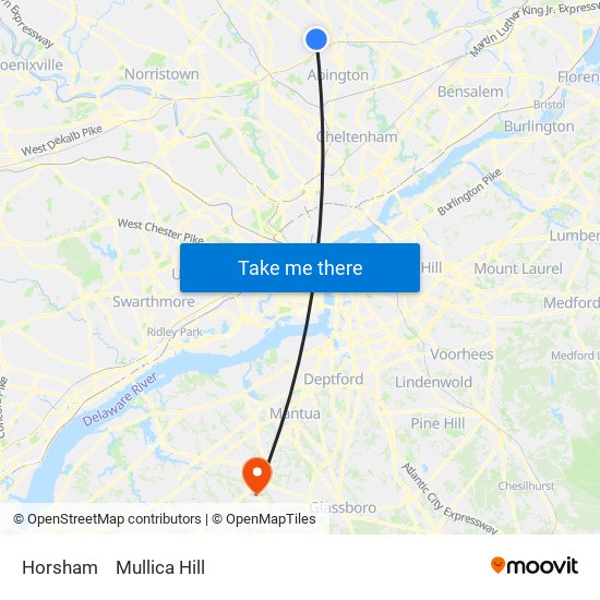 Horsham to Mullica Hill map