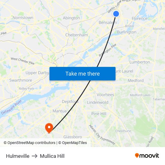 Hulmeville to Mullica Hill map