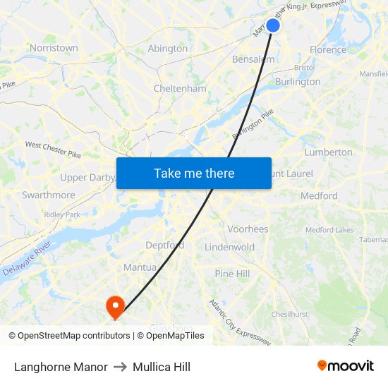 Langhorne Manor to Mullica Hill map