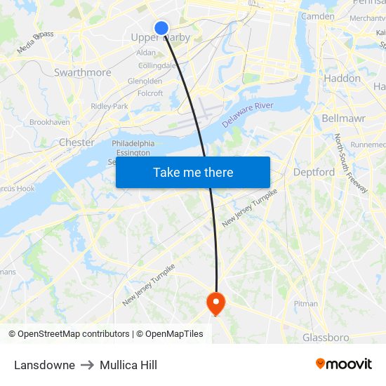 Lansdowne to Mullica Hill map