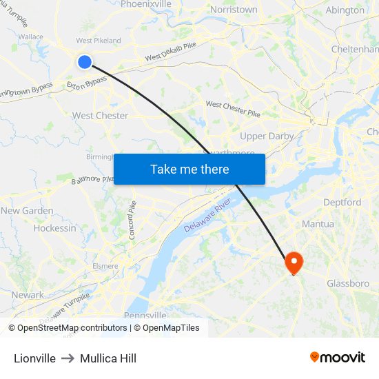 Lionville to Mullica Hill map