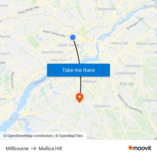 Millbourne to Mullica Hill map